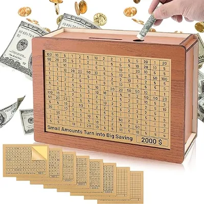Produktbild von Sparbox Holz mit Zahlen zum Ankreuzen – Spardose mit Zähler für 30/60/90/100 Tage Sparziele (8 Stück) – Ideal zum Motivieren und Sparen