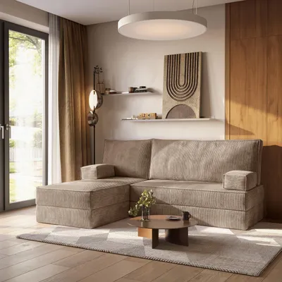 Produktbild von Masseno Ecksofa NOTIA mit Schlaffunktion, Modulares Schlafsofa aus Schaumstoff, Klappbares Bodensofa - Beige, POSO 02