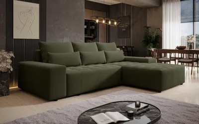 Produktbild von AX LIVING Ecksofa mit Schlaffunktion Alvorada 280 cm dunkelgrün