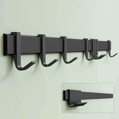Produktbild von Mai & Mai Kleiderhaken Wandgarderobe Wandhaken aus Aluminium mit 8 Verschiebbare Garderobenleiste Garderobenhaken 80cm Matt schwarz Stalo-12