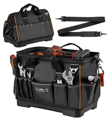Obrázok produktu pre SucceBuy, pracovná taška, 41x23x25 cm, úložná taška s 14 vnútornými a 19 vonkajšími priehradkami, robustný organizér náradia vyrobený z vodeodolného polyesteru, s popruhom cez rameno a zipsom, pracovná taška pre remeselníkov