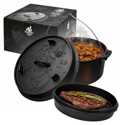 Produktbild von Gusseisen Dutch Oven 6,5 L mit vorbehandelter Oberfläche, Deckel als Pfanne nutzbar