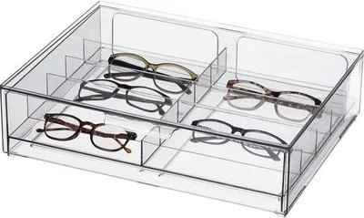 Produktbild von Famanu Aufbewahrungsbox mit Schubladen - 2 Schubladen Brillenorganizer für Sonnenbrillen und Lesebrillen - Transparent
