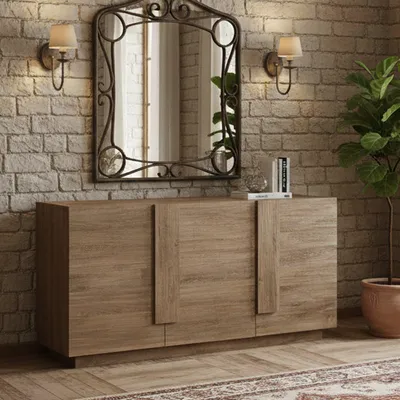 Immagine prodotto di Dmora Credenza Malosco 182x44x90h cm Marrone Rovere, 3 Ripiani 6 Vani