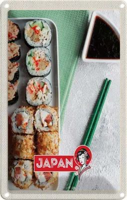 Produktbild von vianmo Blechschild 30x20 cm Japan Asien Urlaub Sushi Fisch Thunfisch Soße Bildmotiv Reisemotiv Abenteuer Reisen