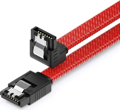 Produktbild von deleyCON 60 cm SATA 3 Kabel Nylon 6 Gbit/s Datenkabel SATA III Anschlusskabel Serial ATA Verbindungskabel für Mainboard & Festplatte HDD SSD 1 S-ATA L-Stecker 90° Gewinkelt Rot