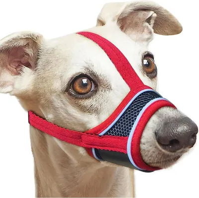 Produktbild von Superweicher Hundemaulkorb aus Nylon zur Verhinderung von Bellen und Kauen, mit reflektierenden Streifen, verstellbar (Rot XL)