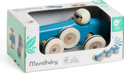 Zdjęcie produktu dla Klasyczny drewniany samochód wyścigowy Montlhery niebieski