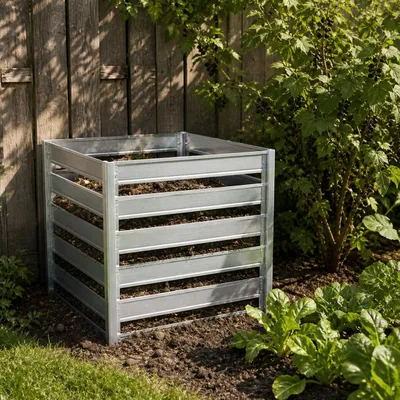 Produktbild von Komposter Garten Metall 704L – TIMBELA M800 Komposter 91 x 91 x H85 cm – Metallkomposter verzinkt, großer Kompostbehälter Garten, stabil, wetterfest