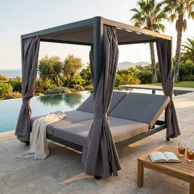 Immagine prodotto di Milani Home - gazebo letto da giardino, alluminio, con letto relax con cuscini, antracite, 212 x 149 x 195 cm