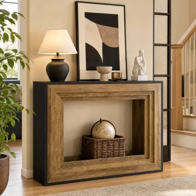 Zdjęcie produktu dla Tribesigns, konsola w stylu rustykalnym, 105 x 30 x 80 cm. Wąska konsola do przedpokoju z 2 półkami, stolik wejściowy z drewna, idealny do przedpokoju, salonu lub holu