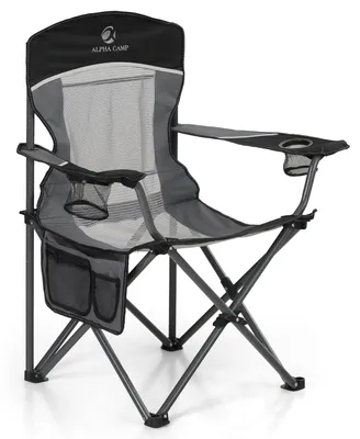 Image de Chaise de camping pour personnes de forte corpulence, jusqu'à 160 kg, avec dossier en filet, pliable et transportable, avec porte-gobelet