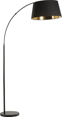 Obrázek produktu pro BELIANI Stojací lampa černý kov 187 cm zakřivený rám bavlněné stínidlo mramorový podstavec moderní design
