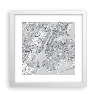 Produktbild von Gerahmtes Poster - Weißer Rahmen - Neu York Karte - 30x30 cm - Wand Bild - Wanddeko - Wandbilder - Kunstposter - Wandposter - Bilderrahmen - Bilder - Kunstdruck - Wanddekoration - P2WAC30x30-5039