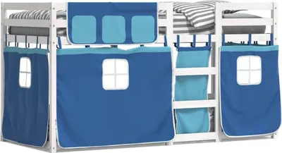 Produktbild von vidaXL Etagenbett mit Vorhängen Blau 90x190 cm Massivholz Kiefer