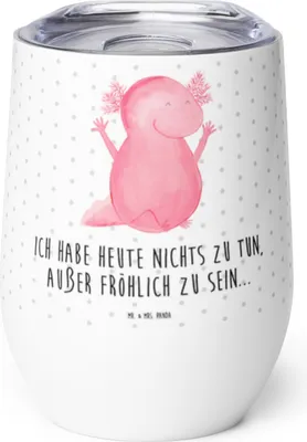 Produktbild von Mr. & Mrs. Panda thermosbecher Axolotl Hurra - Weiß - Geschenk, kaffee tasse, Edelstahlbecher, Lurch, Fröhlich, Thermobecher, Motivation, Thermo Becher
