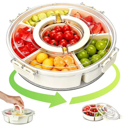 Image de Omgoods - Boîte à snacks rotative à 360° - Boîte de rangement ronde avec 6 compartiments amovibles