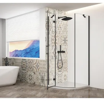 Zdjęcie produktu dla TRINITY BLACK Kabina prysznicowa ćwierćokrągła 900 x 900 mm, szkło przezroczyste, lewa strona