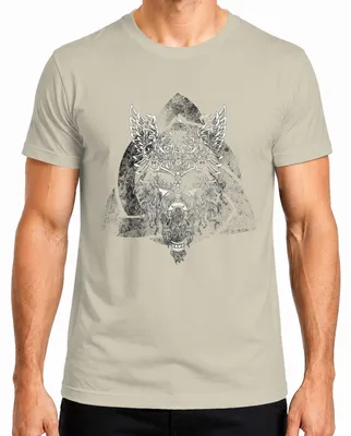 Imagen del producto de Camiseta para hombre, diseño "Guerrero Vikingo", con motivos de mitología nórdica, runas y el símbolo Valknut, talla XL