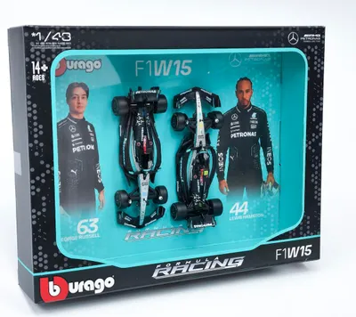 Obrázok produktu pre Sada 2 ks F1 Mercedes AMG W15 Petronas L. Hamilton – G. Russell 2024 – Bburago 1:43