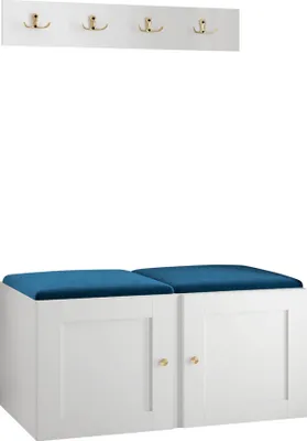 Produktbild von MIRJAN24 Garderoben-Set Orion Ramiro VI, Schuhschrank, Kleiderhakenbrett, 2x Sitzpaneel 42x42, Metallgriffe, 4 Kleiderhaken (Farbe: Weiß, Manila 26)