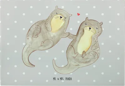 Produktbild von Mr. & Mrs. Panda Servierplatte Otter Hände halten - Grau Pastell - Geschenk, Seeotter, Verliebt, Händchen, glücklich, Vesperplatte, Hackbrett, vesperbrett, Liebe