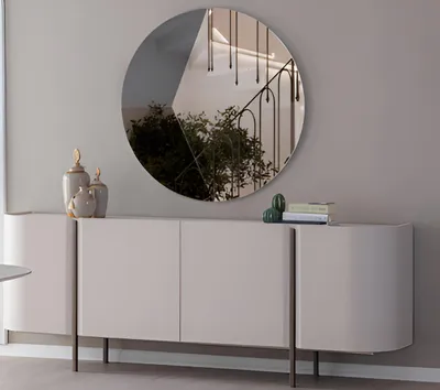 Immagine prodotto di Elegante set da pranzo bianco – mobile in legno, specchio rotondo e mobili per la casa