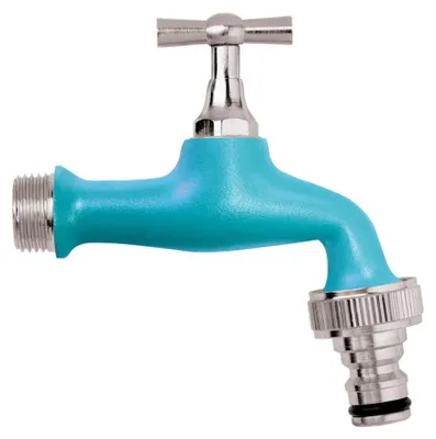 Immagine prodotto di Schläfer 435220 | Rubinetto Giardino da Esterno 1/2" x 3/4", con Girello Portagomma a Innesto Rapido, Attacco Muro 1/2", Colore Turchese Opaco