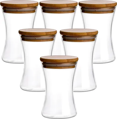 Produktbild von gouveo 6er Set Vorratsdose 265 ml konkav aus Borosilikatglas mit Deckel - Aufbewahrungsglas für Küche, Haushalt, Freizeit - Snackschale mit Deckel