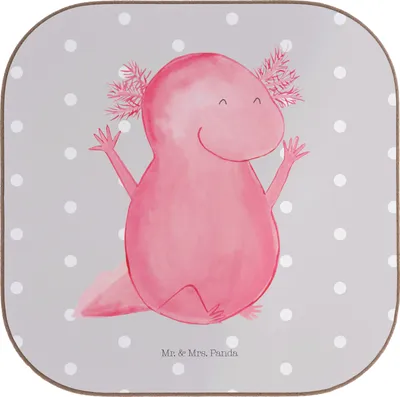 Produktbild von Mr. & Mrs. Panda Getränkeuntersetzer Axolotl Hurra - Grau Pastell - Geschenk, Lurch, Kaffeeuntersetzer, Motivation, Tassenuntersetzer, Untersetzer Gläser, Tassen, Coaster