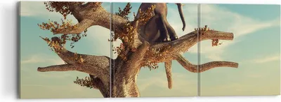Produktbild von Bild auf Leinwand - Leinwandbild - 3 Teile - Sitzen Elefant Baum - 120x40cm - Wand Bild - Wanddeko - Wandbilder - Leinwanddruck - Bilder - Wanddekoration - Leinwand bilder - Wandbild - CA120x40-4345