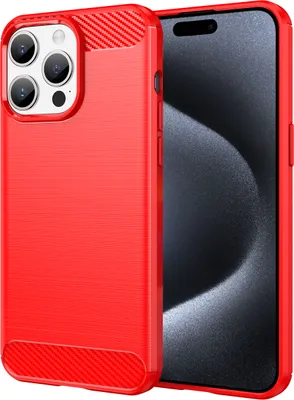 Produktbild von iPhone 15 Pro Hülle, Carbon-Faser TPU Silikon Stoßfest Schutzhülle für iPhone 15 Pro Rot