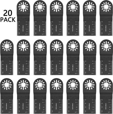 Produktbild von 20-teiliges Set 34-mm-Multifunktions-Oszillationssägeblätter, Multifunktions-Maschinensägeblatt, Oszillationssägeblatt für Holzbearbeitung, Holzsägeblätter aus Kohlenstoffstahl mit Tiefenmarkierung