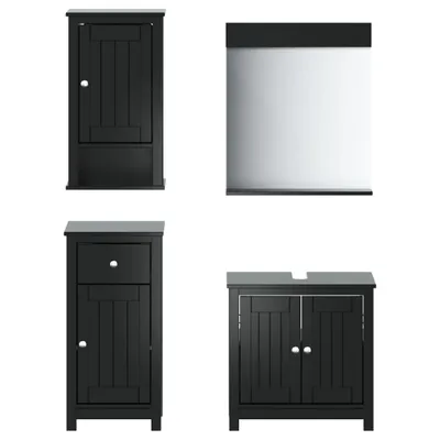 Image de vidaXL Ensemble de meubles de salle de bain 4 pièces BERG Noir Bois massif Pin