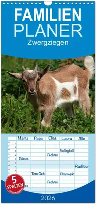 Produktbild von Familienplaner 2026 - Zwergziegen mit 5 Spalten (Wandkalender, 21 x 45 cm) CALVENDO