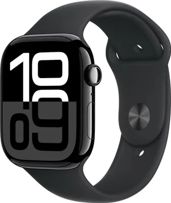 Produktbild von Apple Watch Series 10 46mm GPS+Cellular Aluminiumgehäuse Diamantschwarz Sportarmband Schwarz S/M