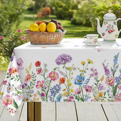 Obrázek produktu pro Ubrousek na stůl, jarní motiv, květiny, zahrada, motýli, rozměry 152x213 cm, barevný, fialový
