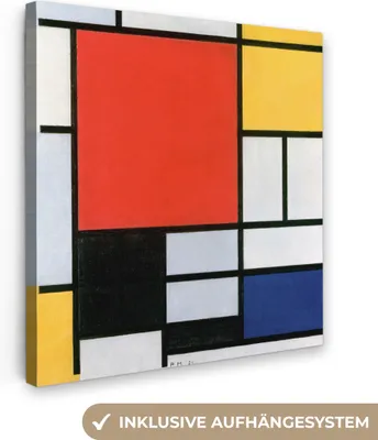 Obrázek produktu pro OneMillionCanvasses® - Obrazy na plátně - Umění - Mondrian - Staří mistři - Kompozice 2, nástěnná malba, nástěnné dekorace obrazy obývací pokoj, 90x90cm