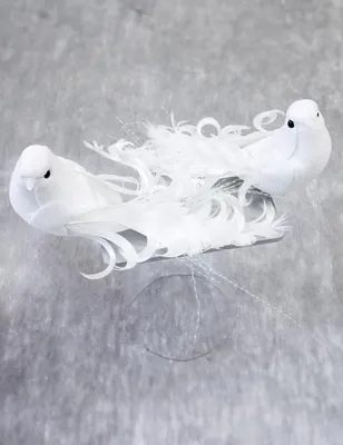 Produktbild von 2 Deko-Vögel in Weiß 13 cm mit Federn - Einheitsgröße