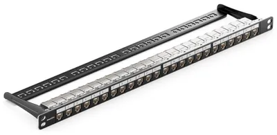 Produktbild von deleyCON 24 Port CAT 6a Patchpanel 10 Gbit/s Set Patchfeld Modular 0,5 HE 19" Zoll Rackeinbau + 24x RJ45 Keystone Module CAT6a Kompatibel CAT5 CAT6 CAT7 CAT8 LAN Netzwerk Verlegekabel Schwarz