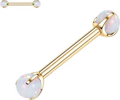 Imagen del producto de Anillo para pezón de calibre 14g, fabricado en titanio G23 con incrustación de opala, ideal para piercings corporales, duradero y adecuado para el uso diario