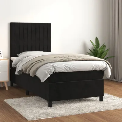 Produktbild von vidaXL Boxspringbett mit Matratze Schwarz 90x200 cm Samt - Boxspringbett - Boxspringbetten - Bett - Schlafzimmermöbel