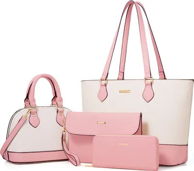 Produktbild von OKWISH 4-teiliges Damen Handtaschen Set, Modische Schultertasche, Elegante Handtasche, Clutch Tasche & Tote Bag, Vielseitig, Stylisch & Perfekt, Rosa