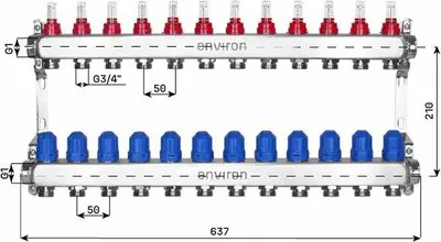 Produktbild von Edelstahl Heizkreisverteiler – 2 bis 12 Heizkreise - 12-fach