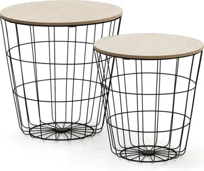 Produktbild von 2er-Set Couchtische FRIDA mit Naturholzplatte und schwarzem Metallgestell