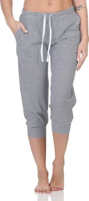 Produktbild von Damen Schlafanzug Pyjama Capri-Hose 3/4-lang - Mix & Match - perfekt zu kombinieren ; streifen_marine , 40