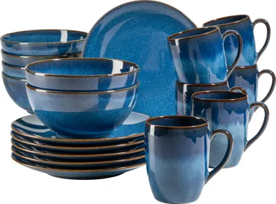 Produktbild von Mäser 931945 Frühstücksset Ossia für 6 Personen, Steinzeug, rund, blau (1 Set, 18-teilig)