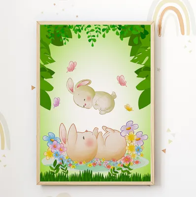 Produktbild von Mama Kind Hasen Bild DIN A4 Kinderzimmer Wandbild Babyzimmer Poster Dekoration
