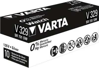 Produktbild von Varta V329, Siler-Oxid (S), 1.55 V, 36 mAh, 7.9 mm, 7.9 mm, 3.1 mm