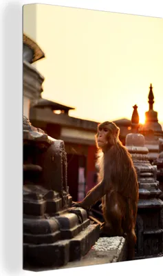 Produktbild von OneMillionCanvasses® - Leinwandbilder - 90x140 cm, Der Affentempel Nepal, Wandbilder Kunstdruck Wanddekoration - Foto auf Leinwand - Gemälde auf Holzrahmen  - Wandschmucke - Schlafzimmer